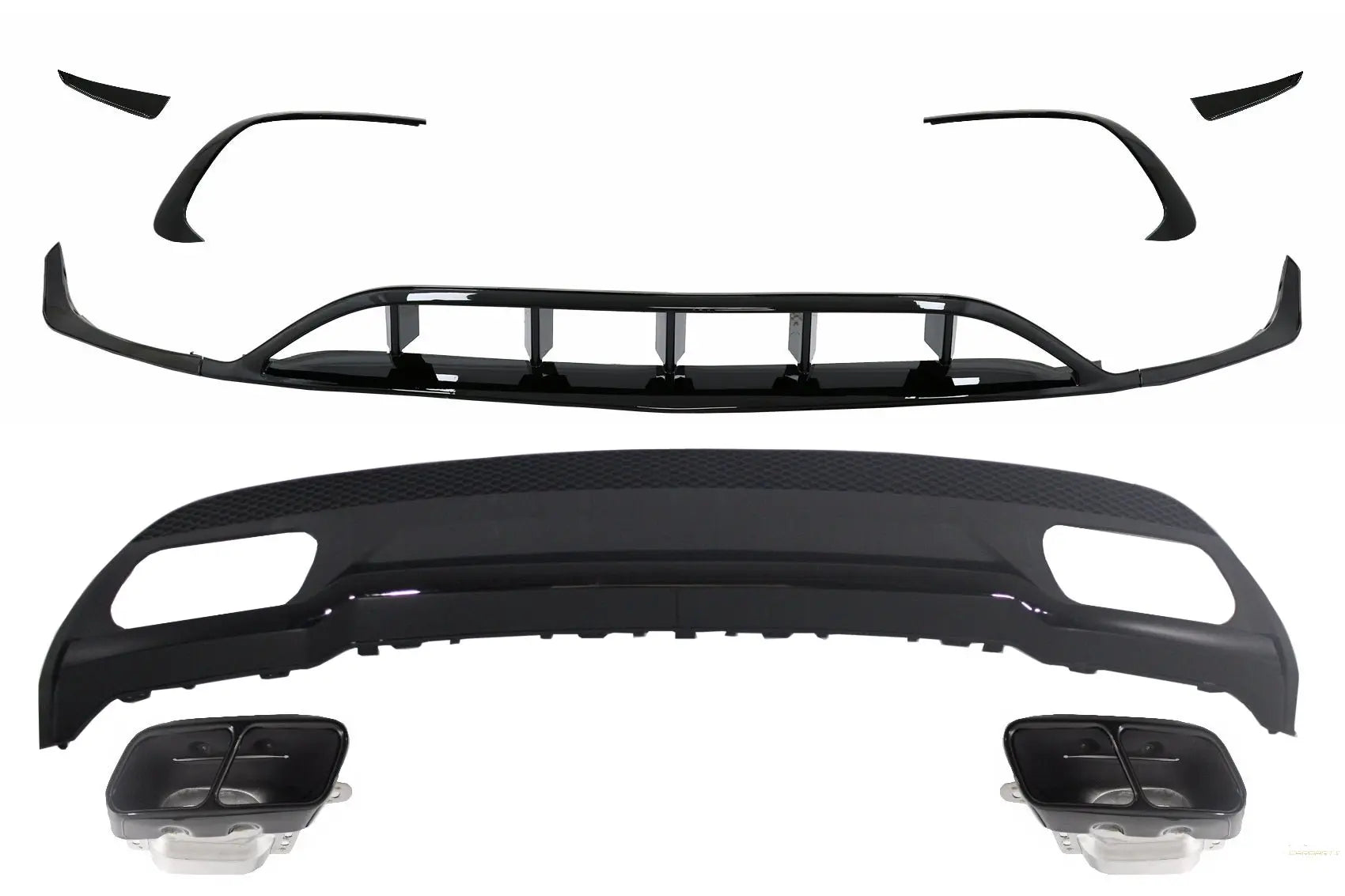 Heckdiffusor & Endrohre Endrohr Mit Splitter Finnen Aero Passend Für Mercedes A-Klasse W176 (2015-2018) Sport Pack All Black KITT