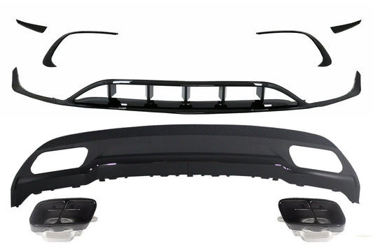 Heckdiffusor & Endrohre Endrohr Mit Splitter Finnen Aero Passend Für Mercedes A-Klasse W176 (2015-2018) Sport Pack All Black KITT