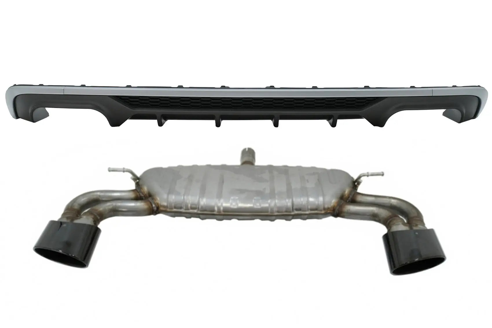 Heckschürze Diffusor Mit Abgasanlage Schwarz Passend Für Audi A3 8V Facelift Fließheck Sportback (2016-2019) Standardstoßstange (Se) S3 Design KITT
