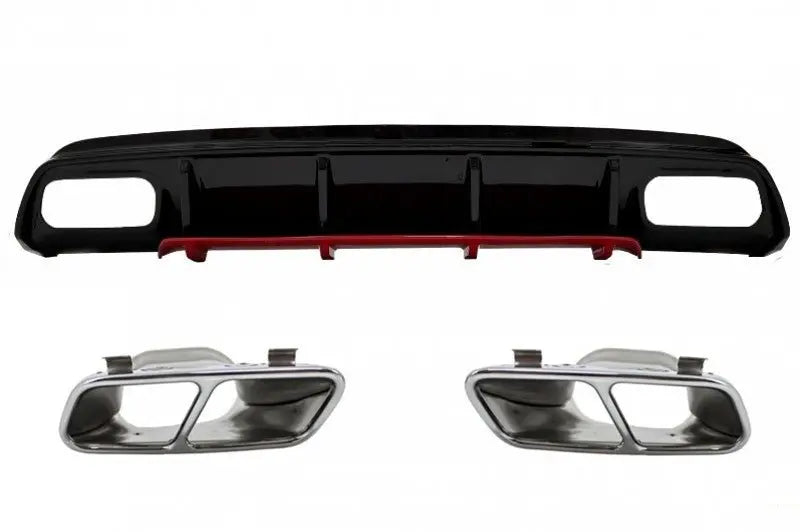 Heckschürze Diffusor Mit Endschalldämpfer Chrom Passend Für Mercedes W176 A-Klasse (2012-2018) A45 Facelift Design Red Edition KITT