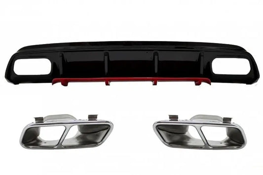 Heckschürze Diffusor Mit Endschalldämpfer Chrom Passend Für Mercedes W176 A-Klasse (2012-2018) A45 Facelift Design Red Edition KITT