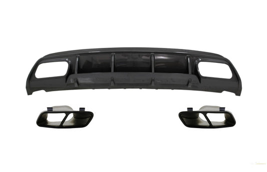 Heckschürze Diffusor Mit Endschalldämpfer Schwarz Passend Für Mercedes W176 A-Klasse (2013-2018) A45 Facelift Design Carbon Look KITT