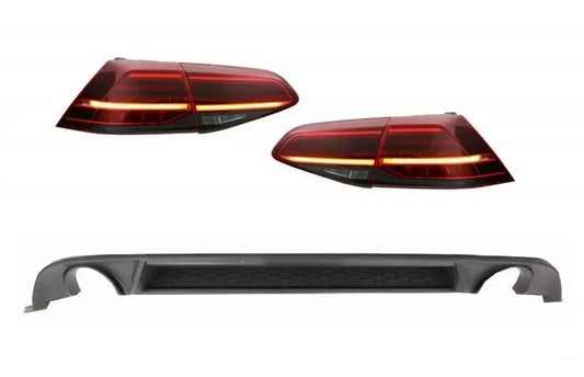 Heckschürze Luftdiffusor Mit LED-Rückleuchten Dynamisches Blinklicht Dunkelkirschrot Passend Für VW Golf 7.5 VII (2017) GTI-Look KITT