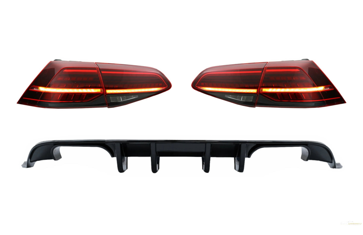 Heckschürze Luftdiffusor Mit Voll-LED-Rückleuchten Dynamisches Blinklicht Dunkelkirschrot Passend Für VW Golf 7.5 (2017-2019) R Look KITT