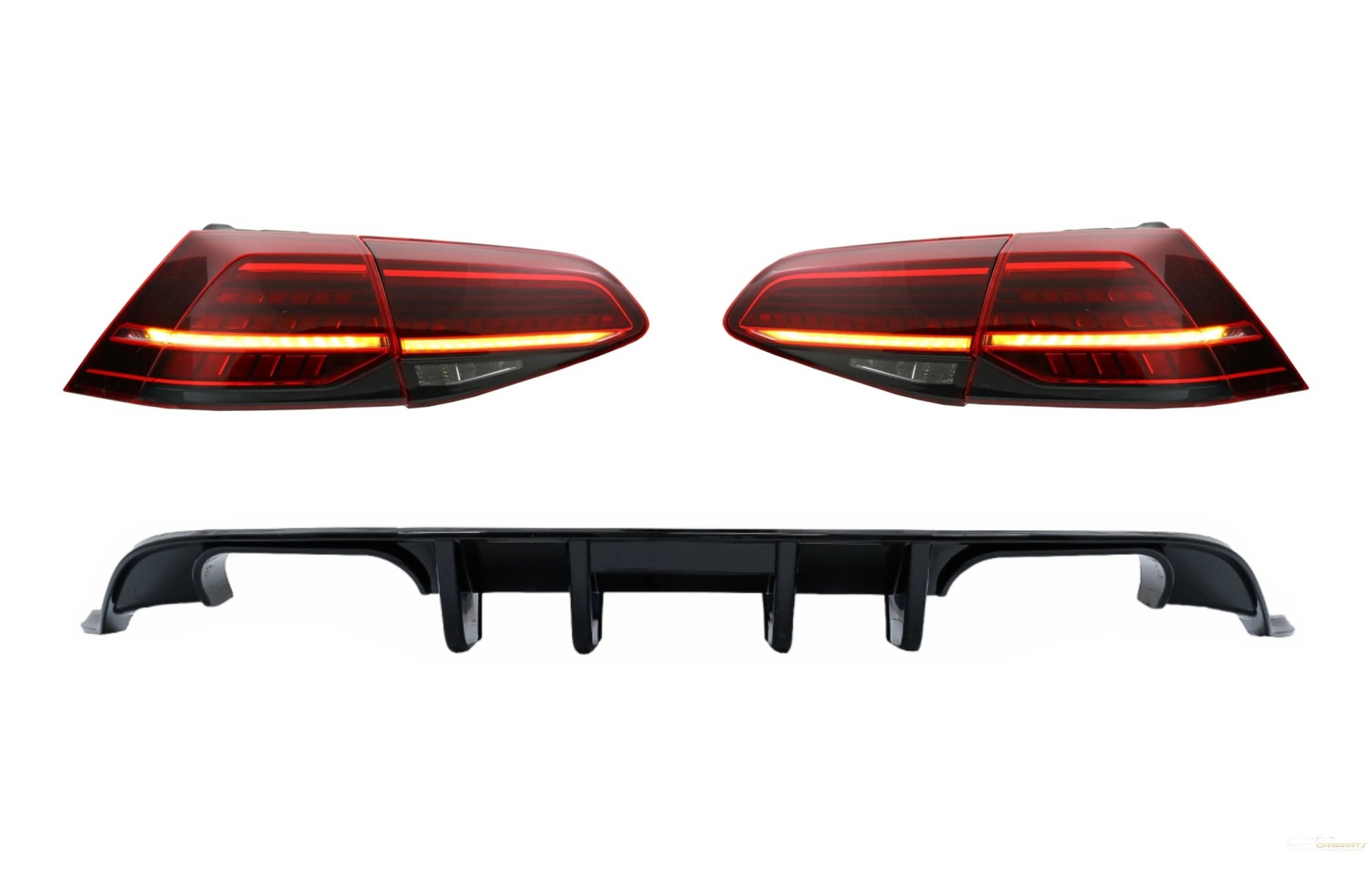 Heckschürze Luftdiffusor Mit Voll-LED-Rückleuchten Dynamisches Blinklicht Dunkelkirschrot Passend Für VW Golf 7.5 (2017-2019) R Look KITT