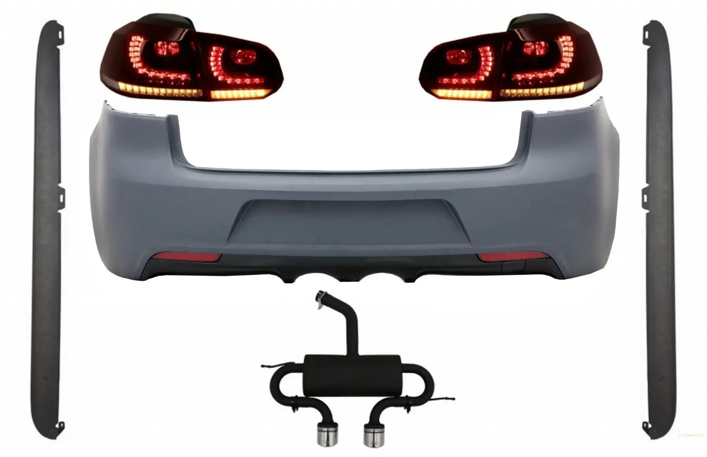 Heckschürze Mit Auspuffanlage Passend Für VW Golf VI R20 Design Seitenschweller Und Rückleuchten Voll-LED Dynamisches Sequentielles Blinklicht KITT