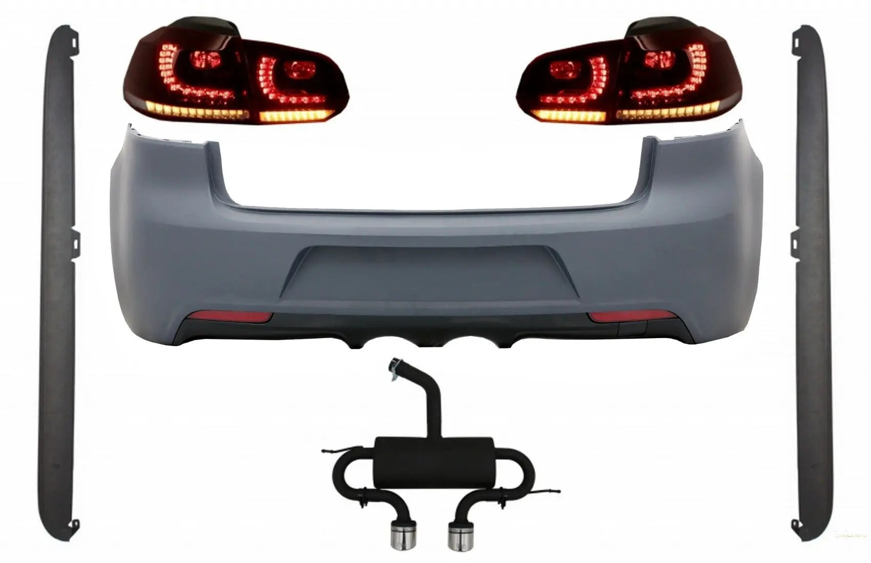 Heckschürze Mit Auspuffanlage Passend Für VW Golf VI R20 Design Seitenschweller Und Rückleuchten Voll-LED Dynamisches Sequentielles Blinklicht KITT