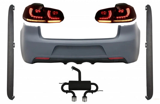 Heckschürze Mit Auspuffanlage Passend Für VW Golf VI R20 Design Seitenschweller Und Rückleuchten Voll-LED Dynamisches Sequentielles Blinklicht KITT