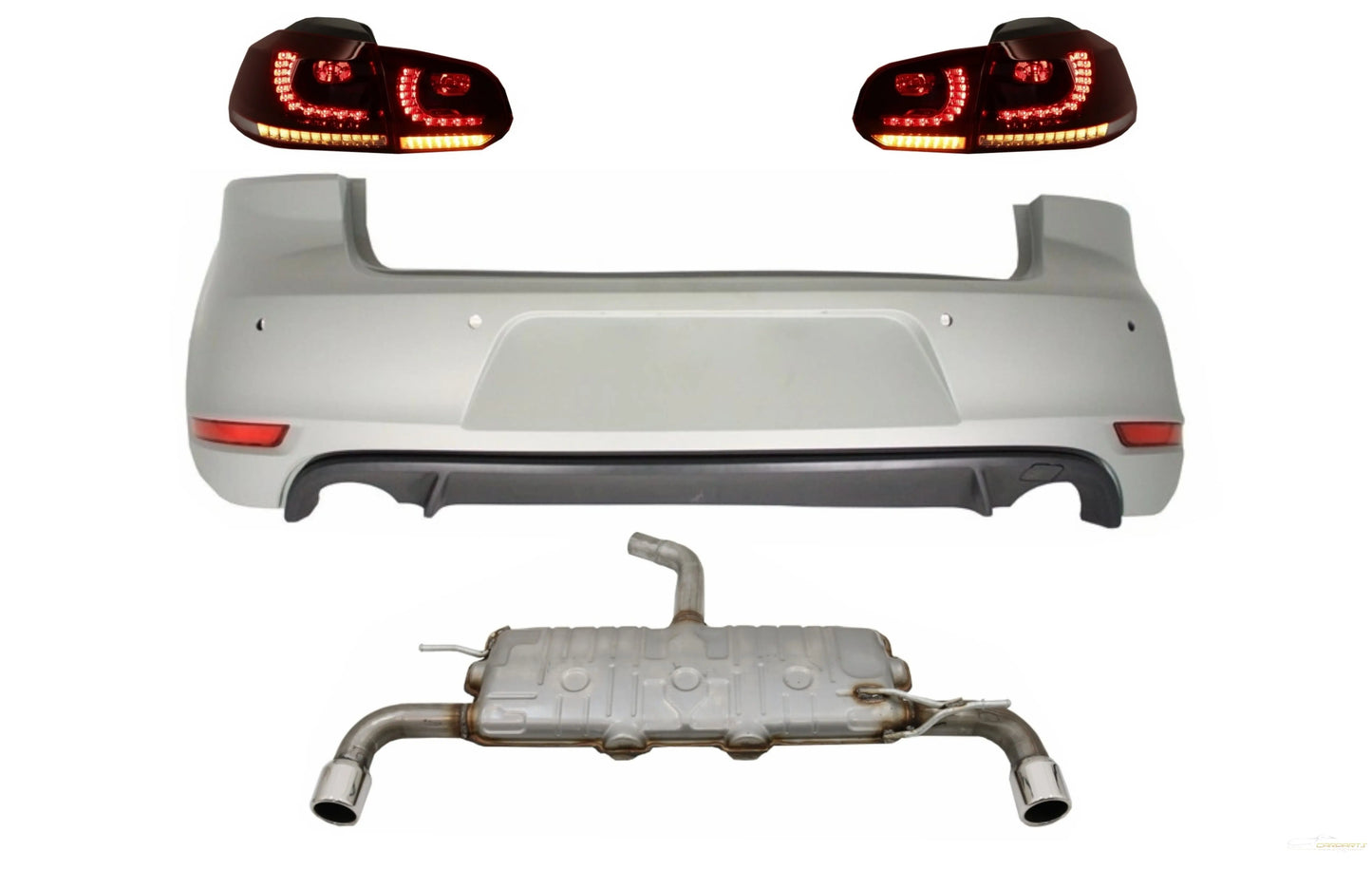 Heckschürze Passend Für VW Golf 6 VI (2008-2012) Mit Kompletter Abgasanlage Und Rückleuchten Voll LED Dynamisches Sequentielles Blinklicht GTI Design KITT
