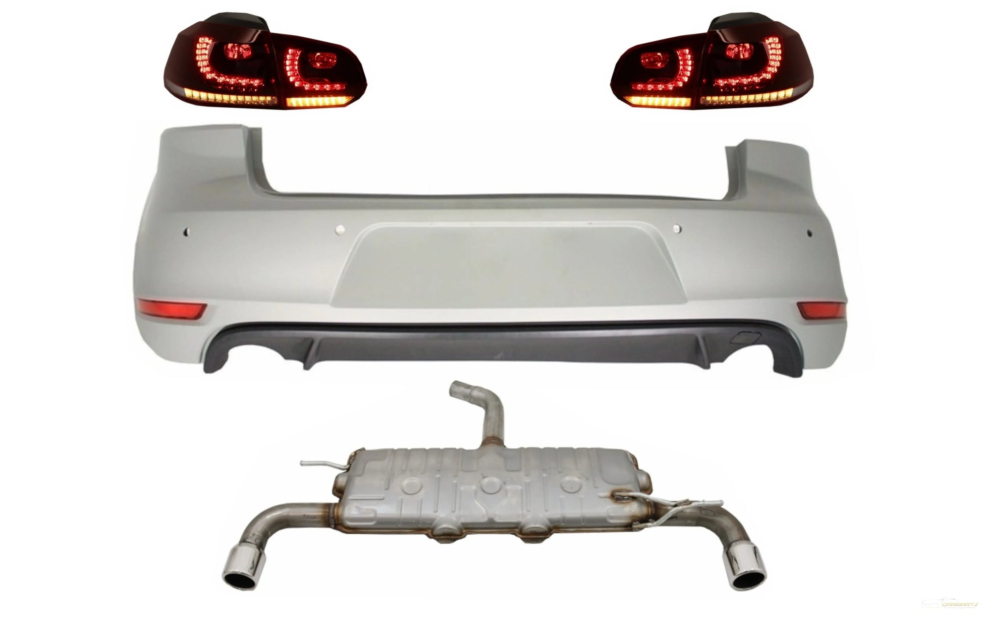 Heckschürze Passend Für VW Golf 6 VI (2008-2012) Mit Kompletter Abgasanlage Und Rückleuchten Voll LED Dynamisches Sequentielles Blinklicht GTI Design KITT