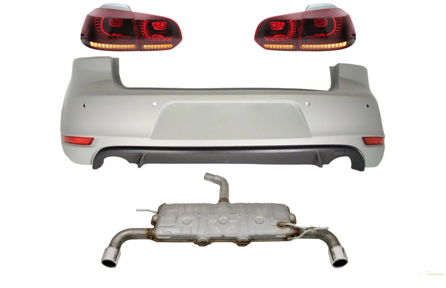 Heckschürze Passend Für VW Golf 6 VI (2008-2012) Mit Kompletter Abgasanlage Und Rückleuchten Voll LED Dynamisches Sequentielles Blinklicht GTI Design KITT