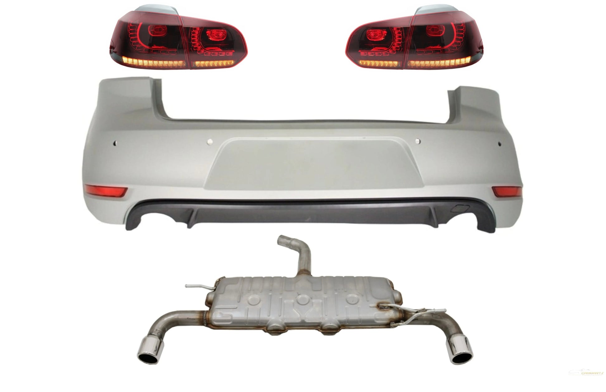 Heckschürze Passend Für VW Golf 6 VI (2008-2012) Mit Kompletter Abgasanlage Und Rückleuchten Voll LED Dynamisches Sequentielles Blinklicht GTI Design KITT