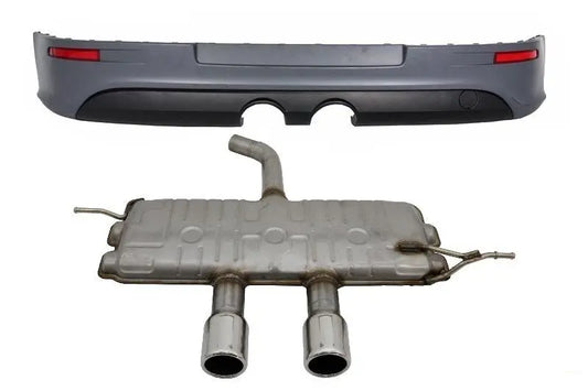 Heckschürzenansatz Passend Für VW Golf 5 V (2003-2007) R32 Look Und Komplette Abgasanlage Ab Kat KITT