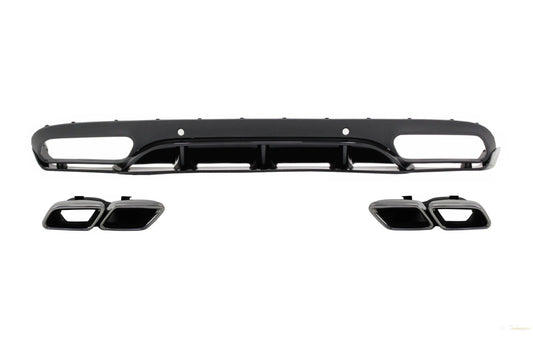 Heckschürzendiffusor Mit Auspuffendrohren Passend Für Mercedes C-Klasse C205 A205 Coupé Cabriolet (2014-2019) C63 Edition 1 Design Schwarz KITT