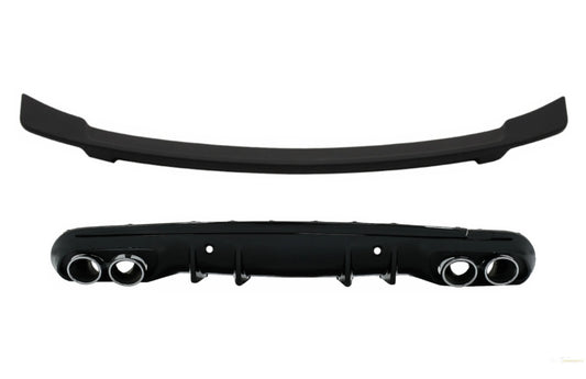 Heckschürzendiffusor Mit Endschalldämpfer Und Heckspoiler Mattschwarz Passend Für Mercedes C-Klasse W205 S205 AMG Sport Line (2014-2020) C43 Design KITT