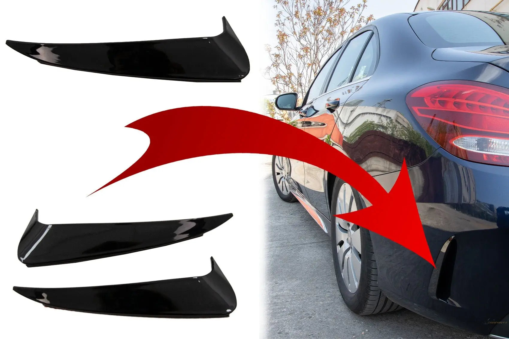 Heckschürzenklappen Seitenfinnen Flics Passend Für Mercedes C-Klasse W205 (2014-2020) Piano Black KITT