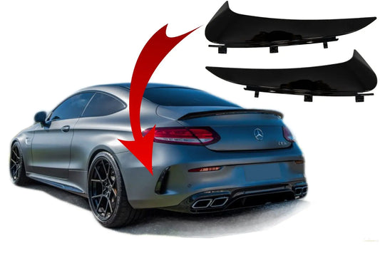 Heckschürzenklappen Seitenflossen Flics Passend Für Mercedes C-Klasse C205 A205 (2014-2018) Coupé Cabriolet Piano Black KITT