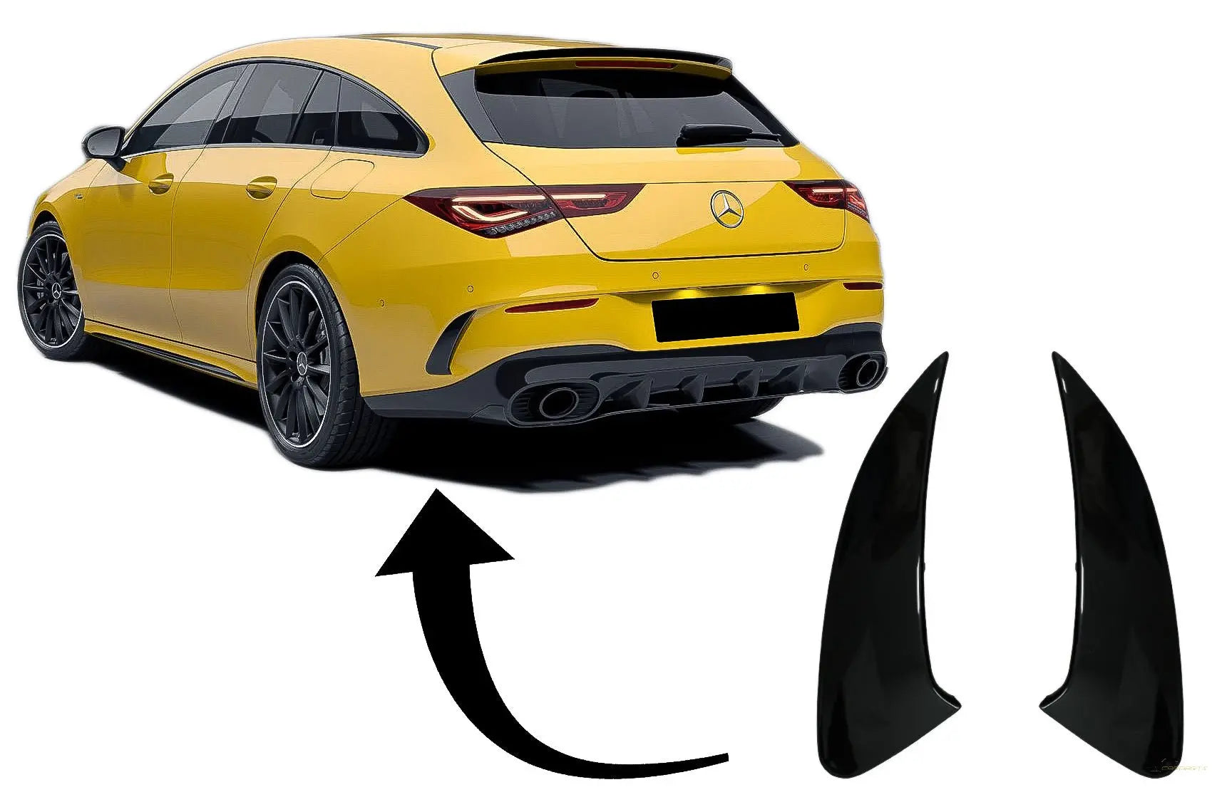 Heckstoßstangenklappen Flics Seitenflossen Passend Für Mercedes CLA Shooting Brake X118 CLA Coupé C118 (2019-Up) Piano Black CLA 45s Design KITT