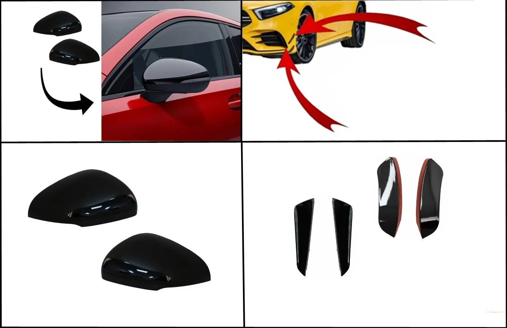 Kit Frontschürze Flaps Seitenfinnen Flaps Passend Für Mercedes A-Klasse W177 V177 (05.2018) Mit Spiegelkappen A35 Design Black Edition KITT