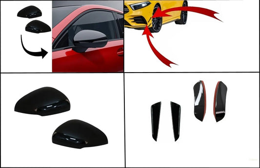 Kit Frontschürze Flaps Seitenfinnen Flaps Passend Für Mercedes A-Klasse W177 V177 (05.2018) Mit Spiegelkappen A35 Design Black Edition KITT