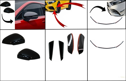 Kit Frontschürzenklappen Seitenfinnenklappen Für Mercedes A-Klasse W177 V177 Mit Stoßkantenverlängerung Und Spiegelabdeckung A35 Black Edition KITT