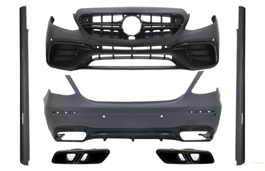 Komplettes Bodykit Passend Für Mercedes E-Klasse W213 (2016-2019) E63 Design Mit Endschalldämpfer Schwarz KITT