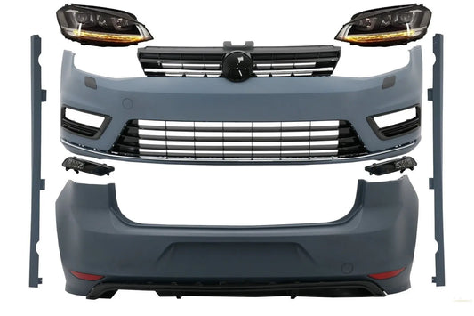Komplettes Bodykit Passend Für VW Golf 7 VII (2012-2017) R-Line-Look Mit Scheinwerfern 3D-LED-Tagfahrlicht Fließendes Dynamisches Blinklicht Silber KITT