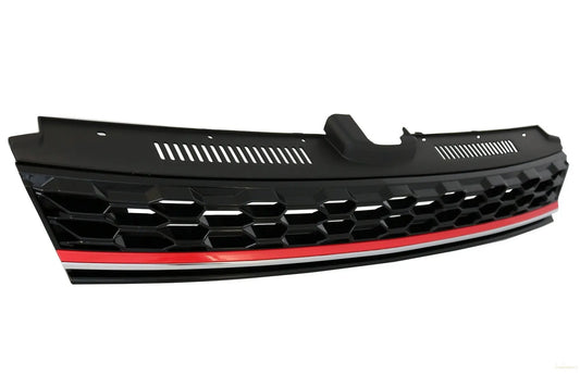 Kühlergrill Ohne Emblem Geeignet Für VW Golf 7.5 VII Facelift (2017-Up) GTI-Design Rot Und Chrom KITT