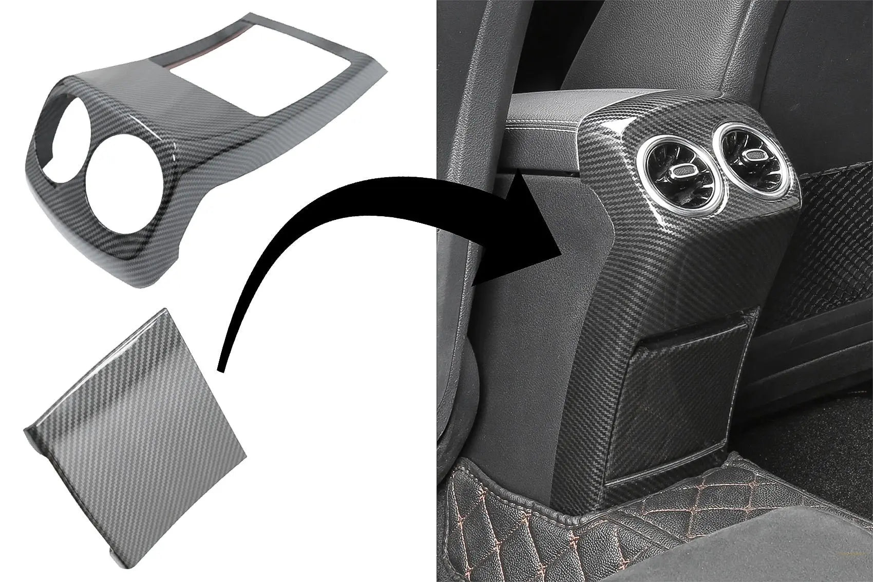 Luftauslassverkleidung Für Hintere Armlehnenbox Passend Für Mercedes A-Klasse W177 V177 (2018) Kohlefaser KITT