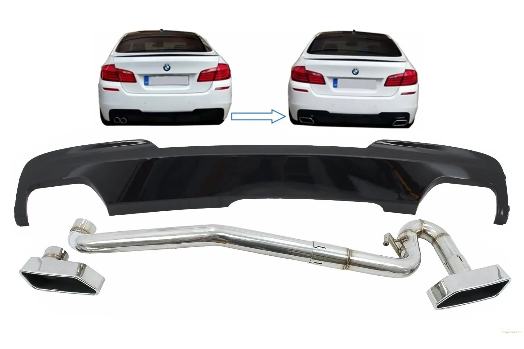 Luftdiffusor Brillantschwarz Passend Für BMW 5er F10 (2011-2017) M-Technik 550i Design Mit Abgasanlage KITT