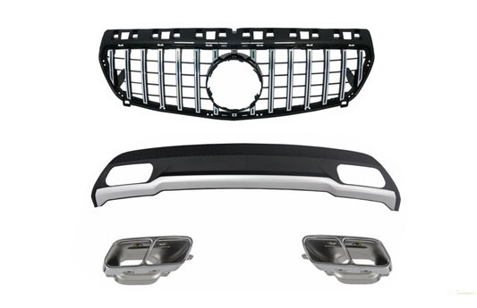 Luftdiffusor Mit Endschalldämpfer Und GT-R Panamericana-Grill, Passend Für Mercedes A-Klasse W176 (2012-08.2018) Sportpaket KITT