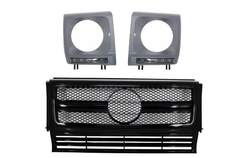 Montagegitter Mit LED-Scheinwerferabdeckungen Passend Für Mercedes G-Klasse W463 (1990-2012) G63 G65 Design Schwarz KITT