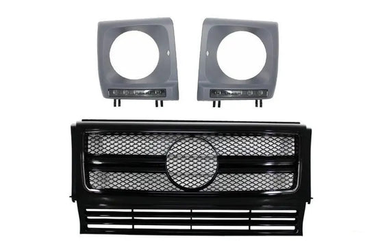 Montagegitter Mit LED-Scheinwerferabdeckungen Passend Für Mercedes G-Klasse W463 (1990-2012) G63 G65 Design Schwarz KITT