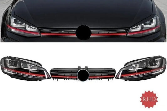 Montagescheinwerfer 3D LED Fließendes Dynamisches Sequentielles Blinklicht RHD Mit Gitter Passend Für VW Golf 7 VII (2012-2017) Rot R20 GTI Look KITT