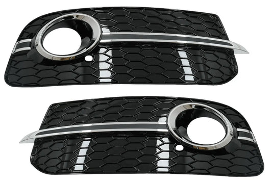 Nebelscheinwerferabdeckungen Seitengitter Passend Für Audi Q5 SUV 8R Facelift (2012-2016) RS Design Schwarz & Chrom KITT Specials