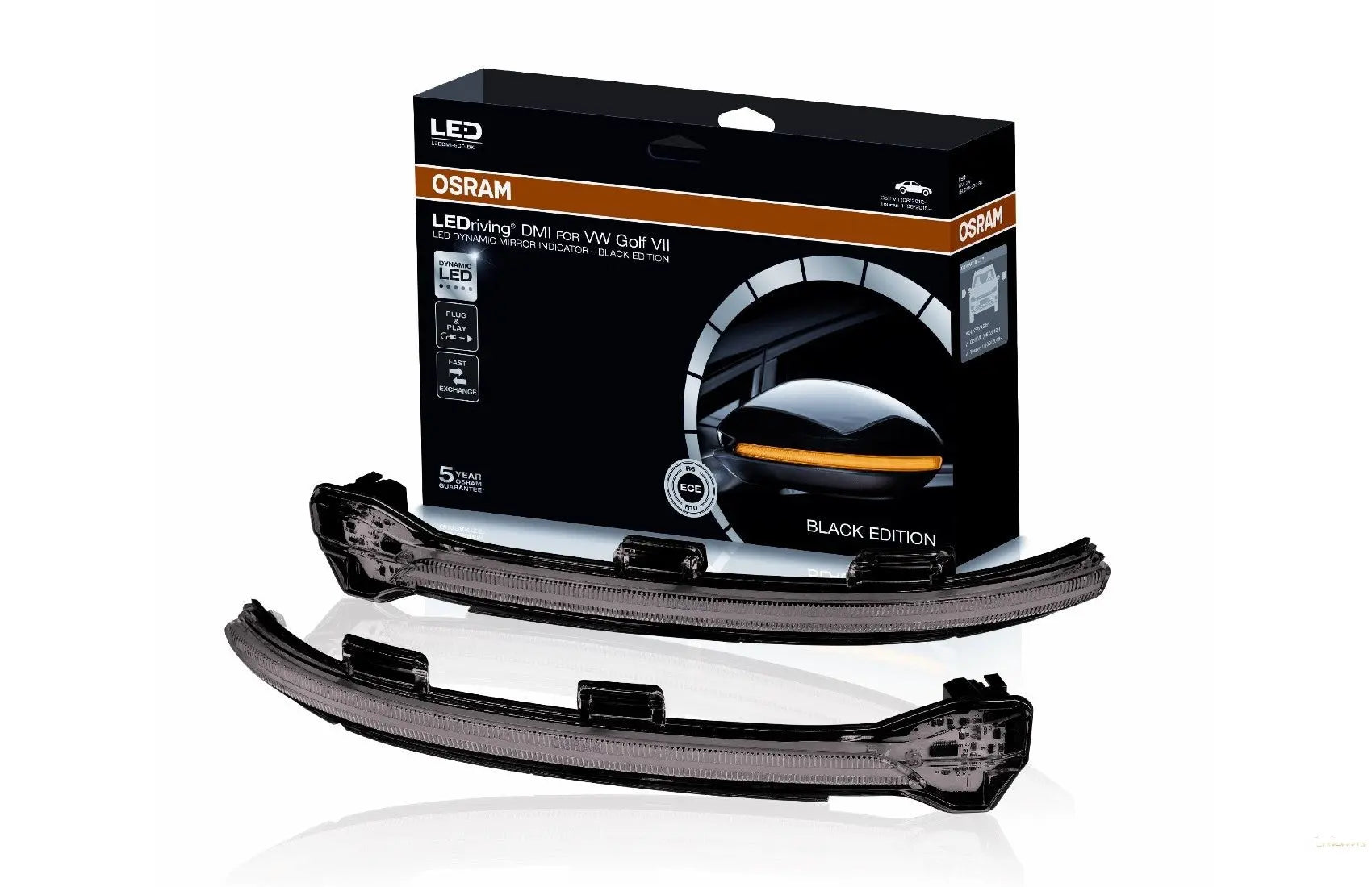 Osram Dynamische Voll-LED-Spiegelblinker LEDriving Passend Für VW Golf 7 & 7.5 (08/2012-) VW Touran II (05/2015-) Lamando (2014 -2019) Black Edition Osram