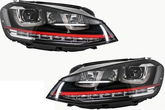 RHD Scheinwerfer 3D LED Tagfahrlicht Geeignet Für VW Golf 7 VII (2012-2017) Rot R20 GTI Look LED Fließende Dynamische Sequentielle Blinker KITT