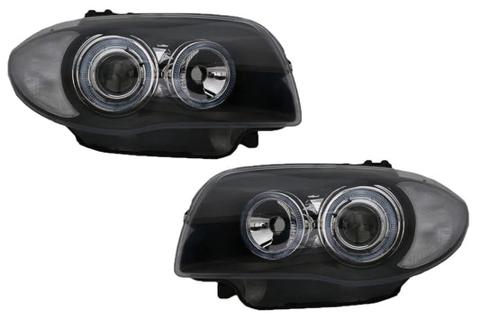 Scheinwerfer Passend Für BMW Serie 1 E81 E82 E87 E88 (2004-2011) Angel Eyes 2 Halo Felgen Schwarz KITT Lightning