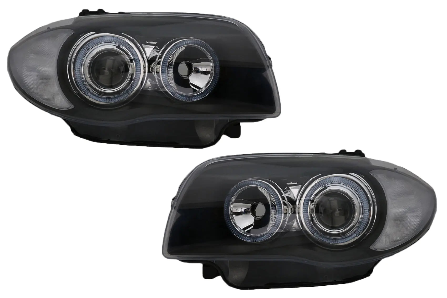 Scheinwerfer Passend Für BMW Serie 1 E81 E82 E87 E88 (2004-2011) Angel Eyes 2 Halo Felgen Schwarz KITT Lightning
