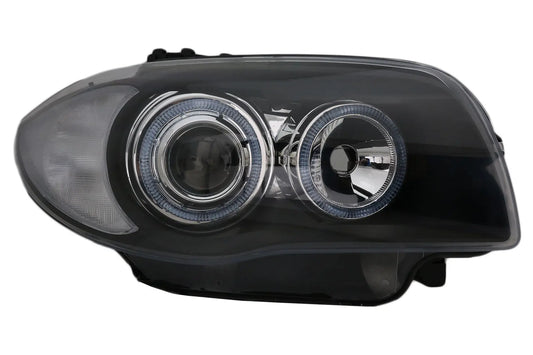 Scheinwerfer Passend Für BMW Serie 1 E81 E82 E87 E88 (2004-2011) Angel Eyes 2 Halo Felgen Schwarz KITT Lightning
