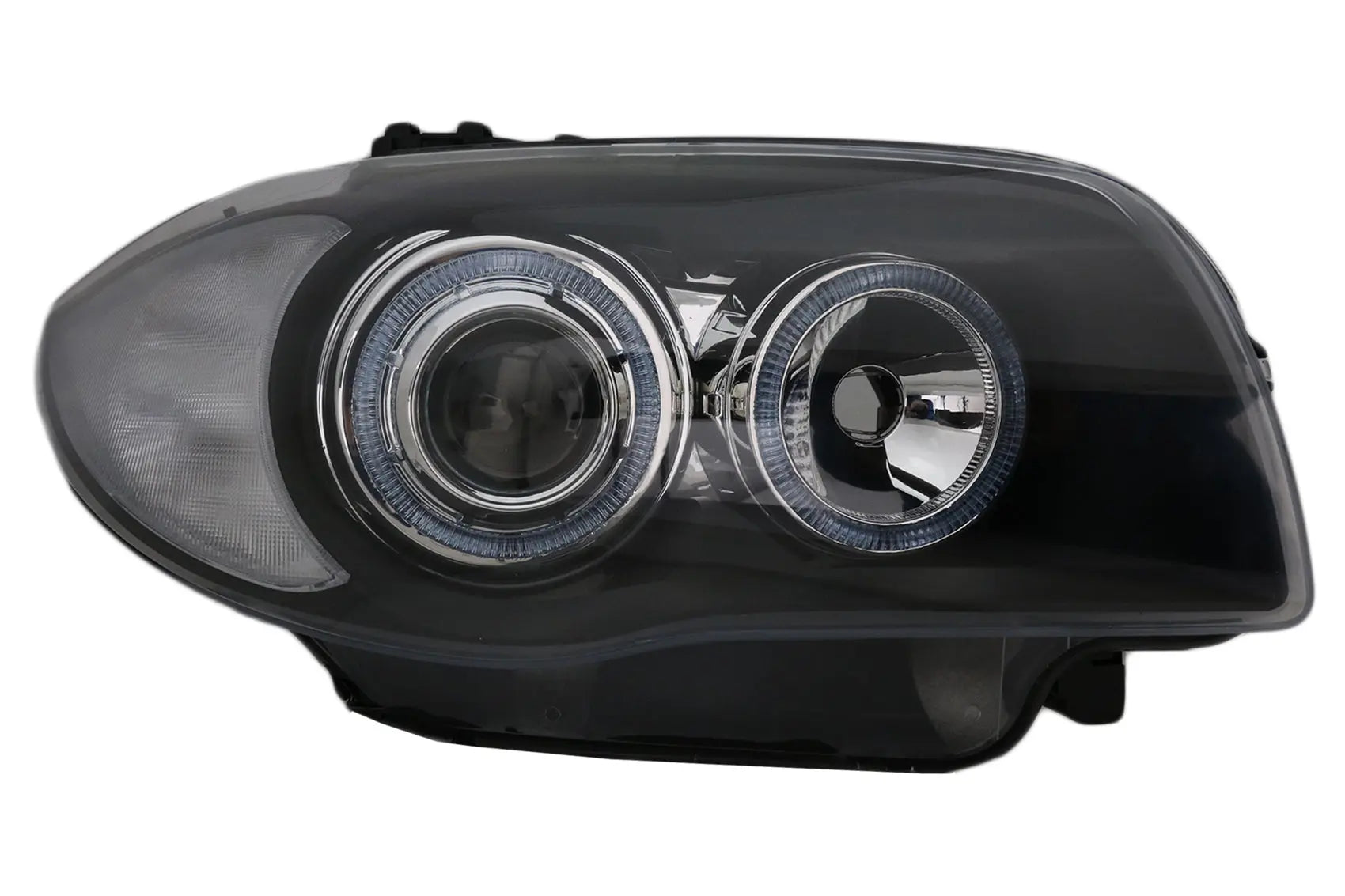 Scheinwerfer Passend Für BMW Serie 1 E81 E82 E87 E88 (2004-2011) Angel Eyes 2 Halo Felgen Schwarz KITT Lightning