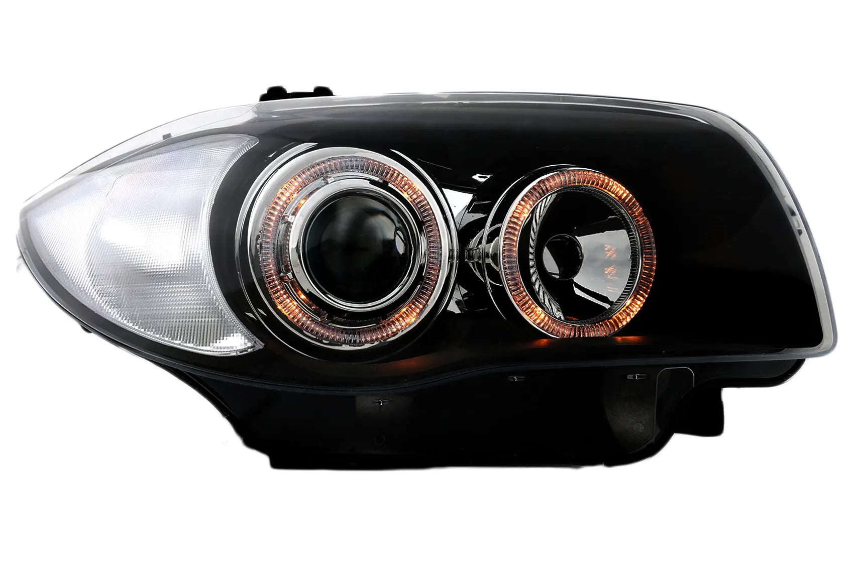 Scheinwerfer Passend Für BMW Serie 1 E81 E82 E87 E88 (2004-2011) Angel Eyes 2 Halo Felgen Schwarz KITT Lightning