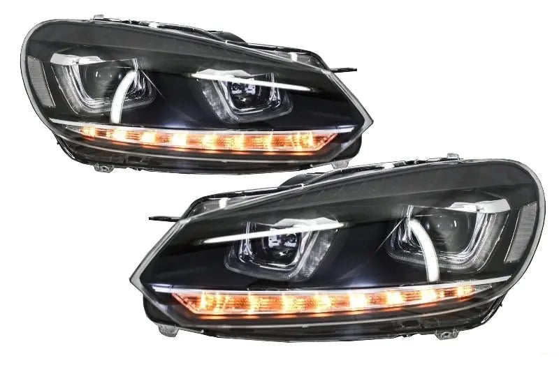 Scheinwerfer Passend Für VW Golf 6 VI (2008-2013) Golf 7 3D LED Tagfahrlicht U-Design LED Fließendes Abbiegelicht Chrom RHD KITT