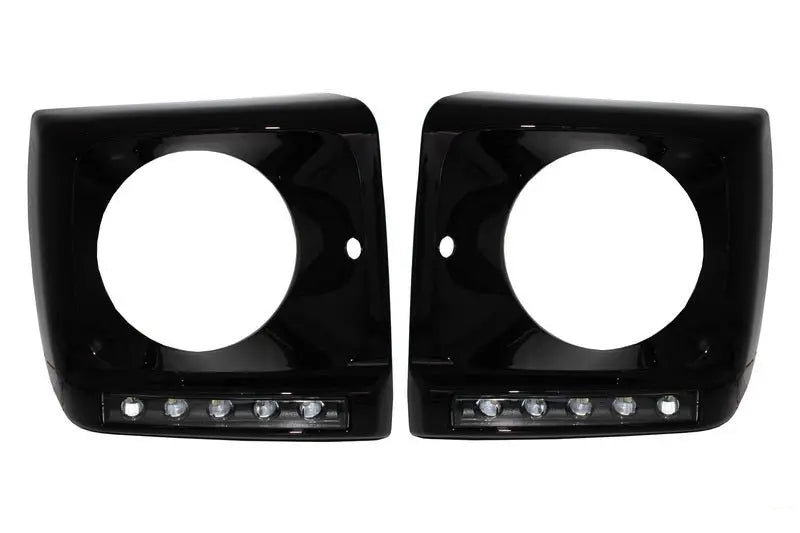 Schwarze Scheinwerferabdeckungen LED Drl Passend Für Mercedes G-Klasse W463 (1989-2012) G65 Design Mit Bi-Xenon-Scheinwerfern KITT