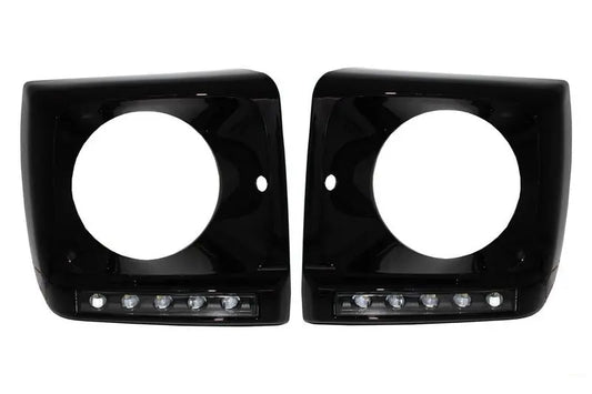 Schwarze Scheinwerferabdeckungen LED Drl Passend Für Mercedes G-Klasse W463 (1989-2012) G65 Design Mit Bi-Xenon-Scheinwerfern KITT