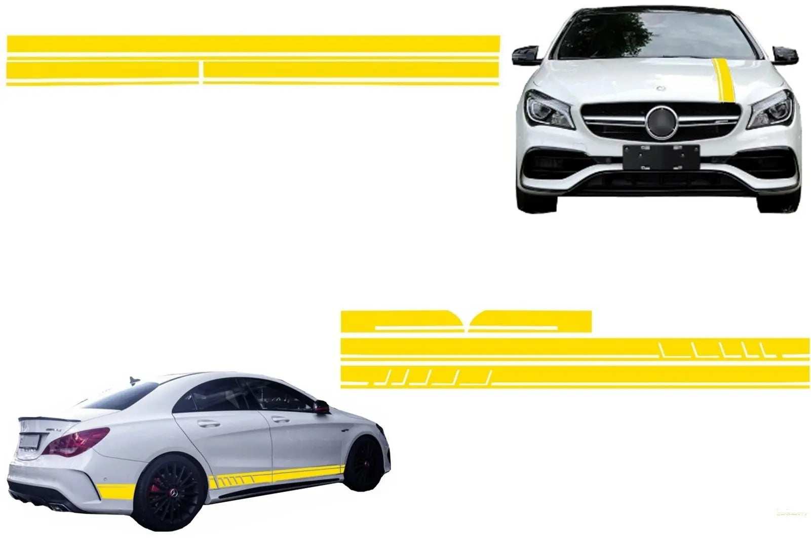 Set Aufkleber Seitenaufkleber Und Obere Motorhaube Dach Heckklappe Gelb Matt Passend Für Mercedes CLA W117 C117 X117 W176 A45 Design Edition 1 KITT