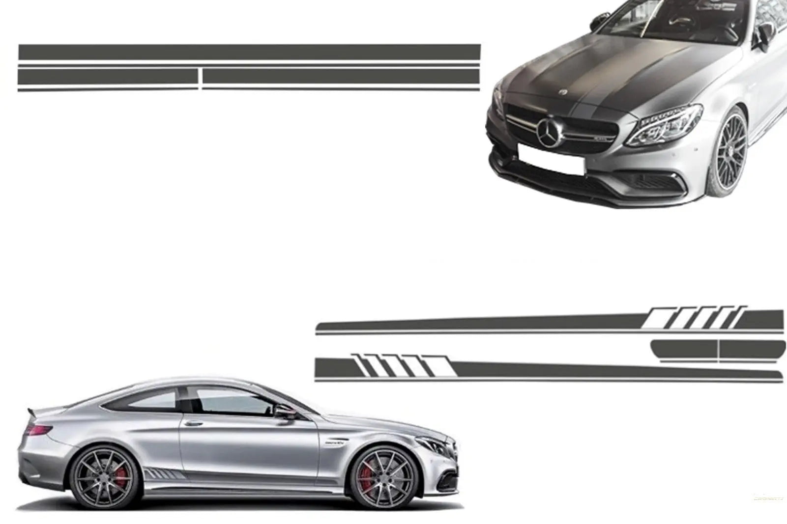 Set Aufkleber Seitenaufkleber & Obere Motorhaube Dach Heckklappe Dunkelgrau Passend Für Mercedes C205 Coupé A205 Cabriolet A45 KITT