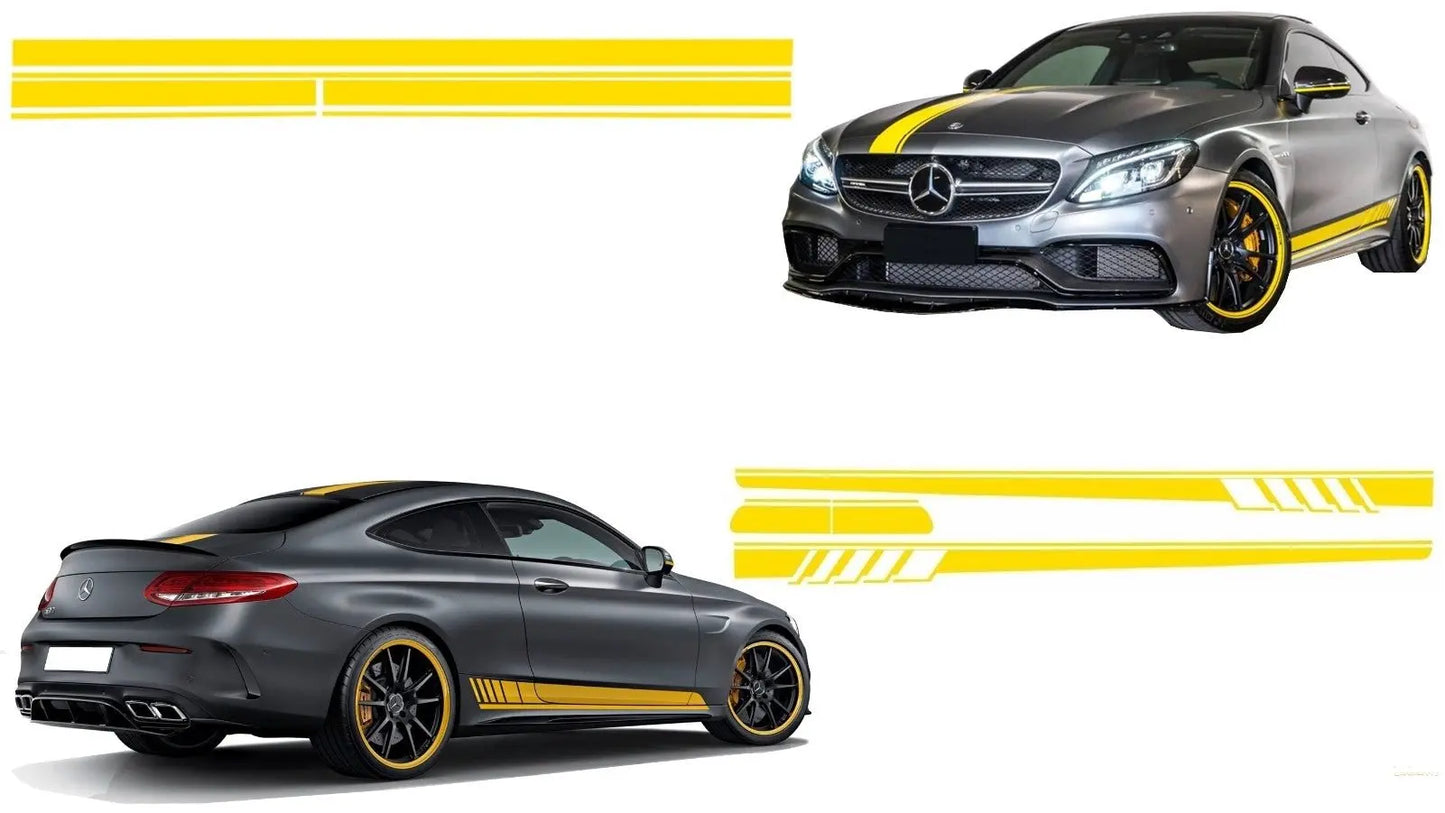 Set Aufkleber Seitenaufkleber & Obere Motorhaube Dach Heckklappe Gelb Matt Passend Für Mercedes C205 Coupé A205 Cabriolet (2014) KITT