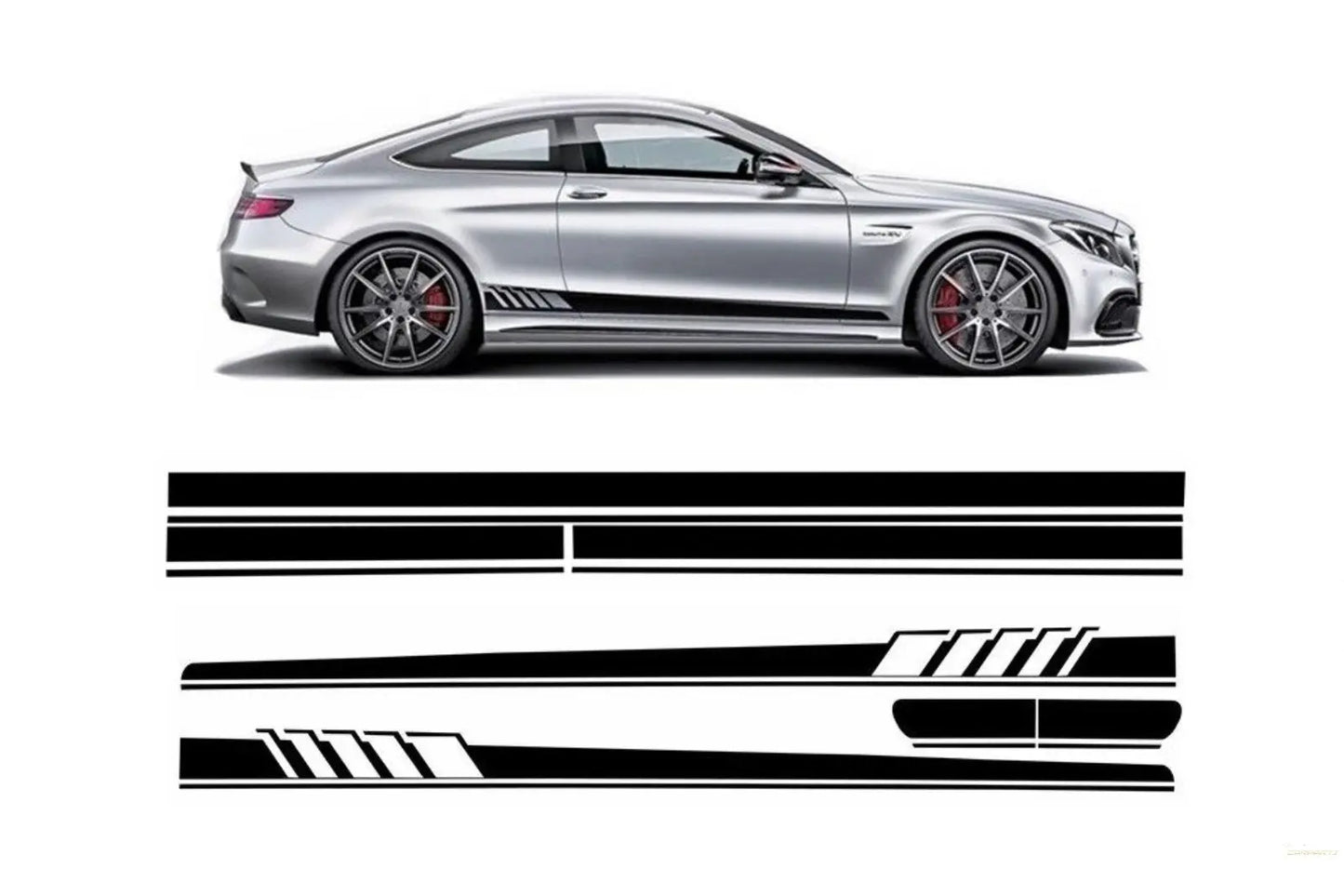 Set Aufkleber Seitenaufkleber & Obere Motorhaube Dach Heckklappe Mattschwarz Passend Für Mercedes C205 Coupé A205 Cabriolet A45 KITT