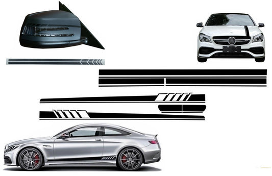 Set Aufkleber Seitenaufkleber & Obere Motorhaube Dach Heckklappe & Aufkleber Spiegel Schwarz Passend Für Mercedes C205 Coupé A205 Cabriolet A45 KITT